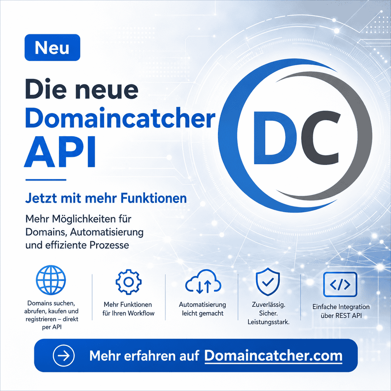 Die neue DomainCatcher API für Domains, Backorder, ReCatch, freie Domains und Domex